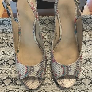 Nine West Snakeskin Sling Back Heels in Cream/Pink/Turquoise/Tan/Taupe Colors